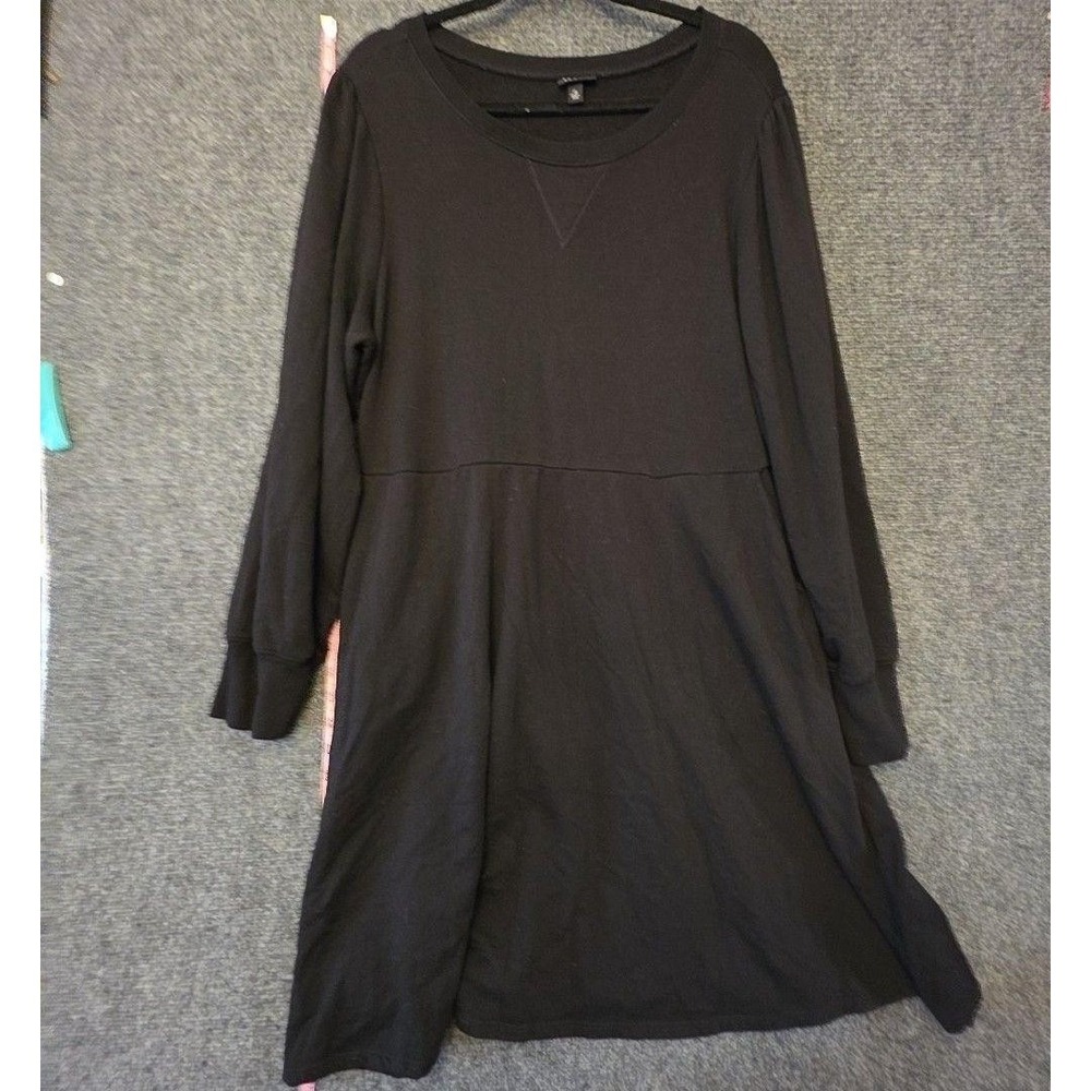 Torrid Dress Womens 2 Black Crew Neck Long Sleeve Sweater Midi Pockets Casual
